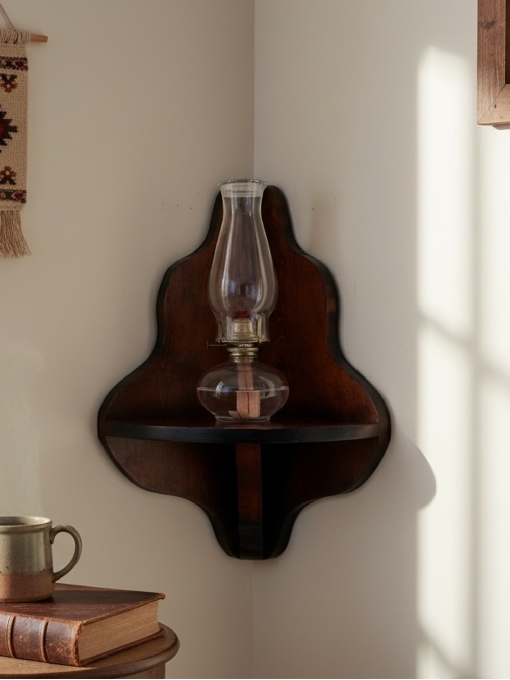 Large Wooden Handmade Rustic Corner Wall Shelf Cottage Country Farmhouse 24”